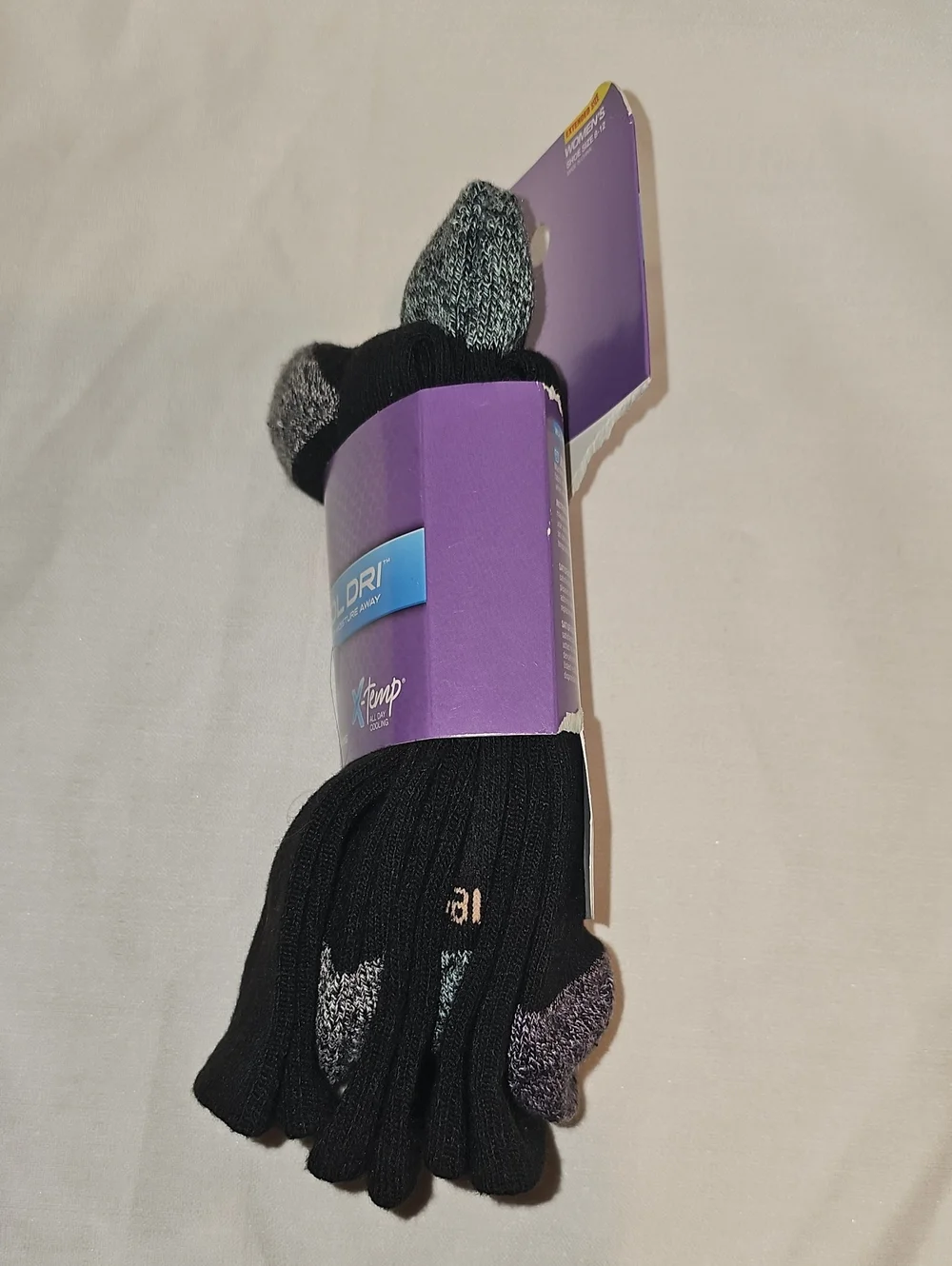 Hanes Extended Size Women's Shoe Size 8-12 Black Crew Cool-Dri Socks 3 Pairs New